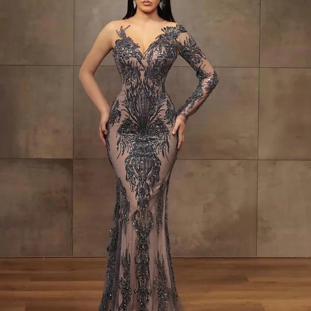 Rustic Ember Gown - ALL Black with Light blue/grey Custom beading